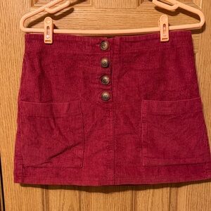 Corduroy Button-Front Skirt - Maroon